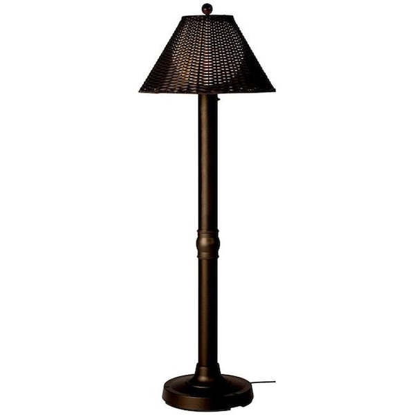 Patio Living Patio Living Concepts 17201 60 x 3 in. Tahiti II Flat Wicker Floor Lamp with White Tube Body & Tight Weave Shade Bronze Walnut 17201 - main